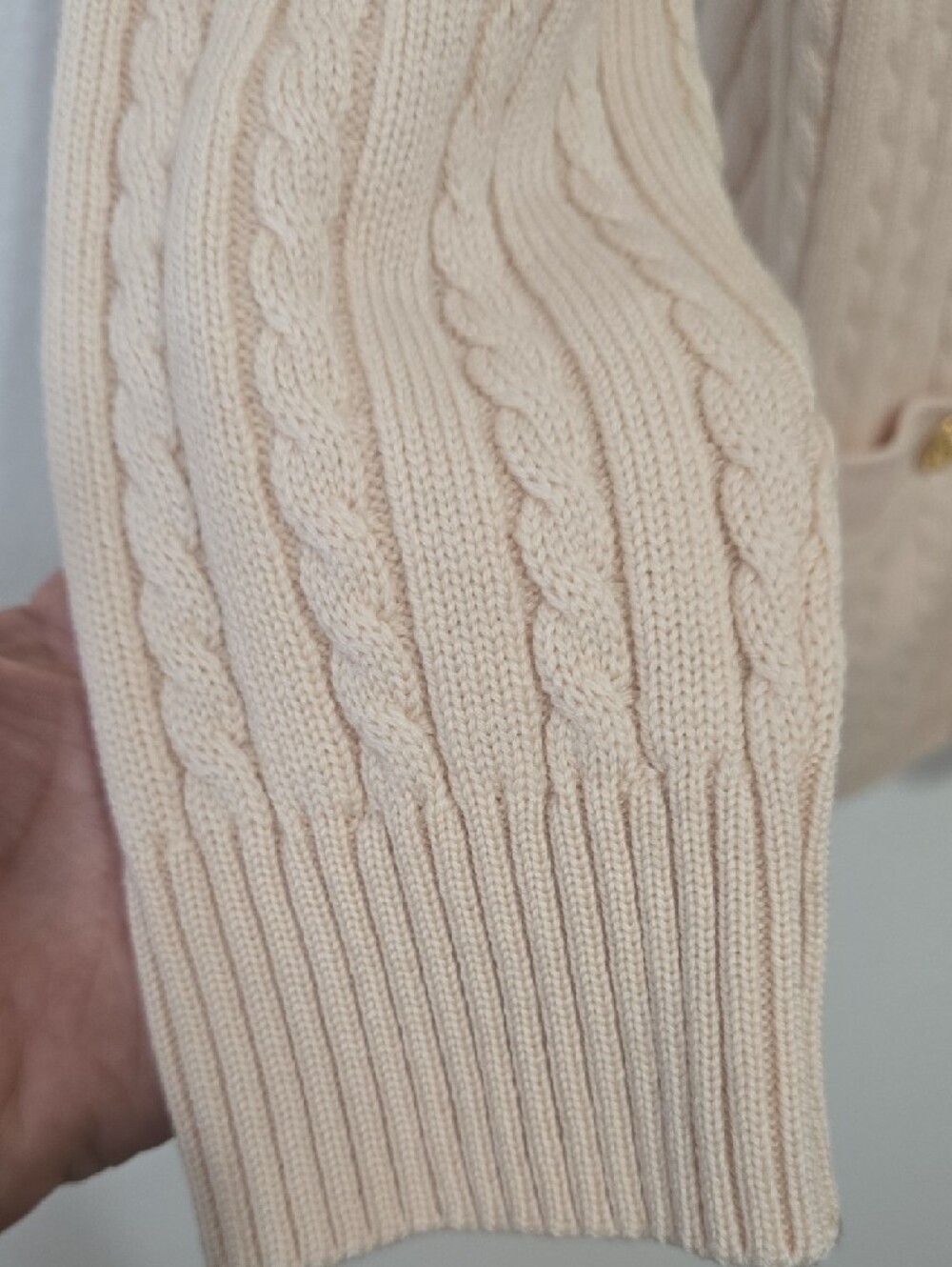 Celine Cream Cable-Knit Cardigan with Gold Buttons - Picture 3 of 13